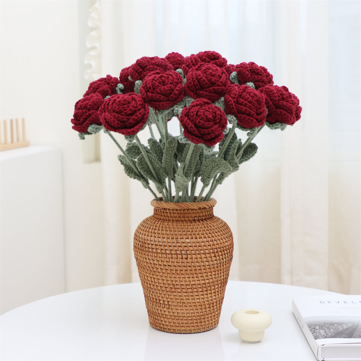 9 pcs Handmade Crochet Round Rose(DHB095)