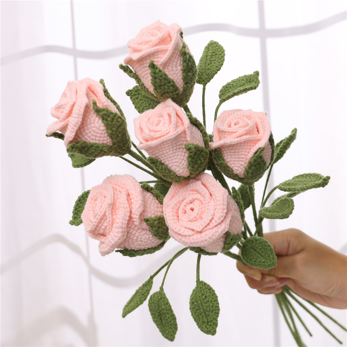6 pcs Handmade Crochet Goblet Rose(MXA36)