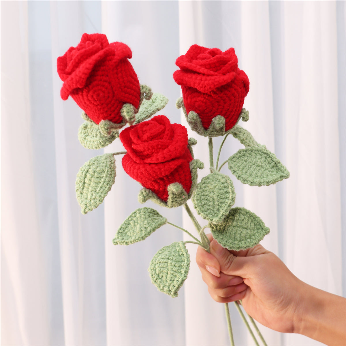 6 pcs Handmade Crochet Goblet Rose(MXA36)