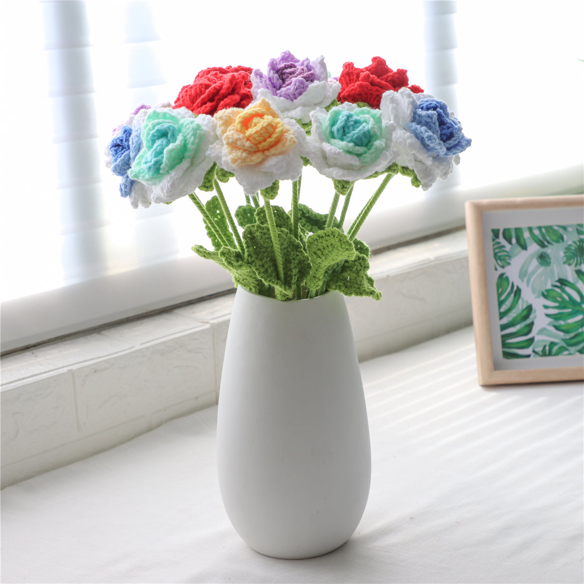 12 pcs Colorful Crochet Pointed-Petal Roses(MAX06)