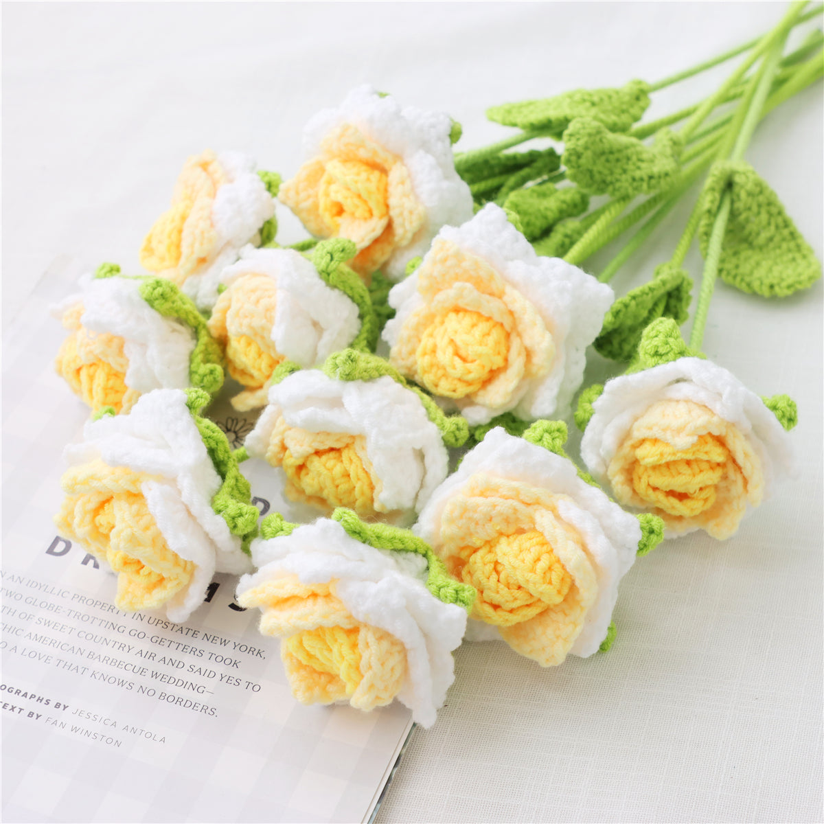 12 pcs Colorful Crochet Pointed-Petal Roses(MAX06)