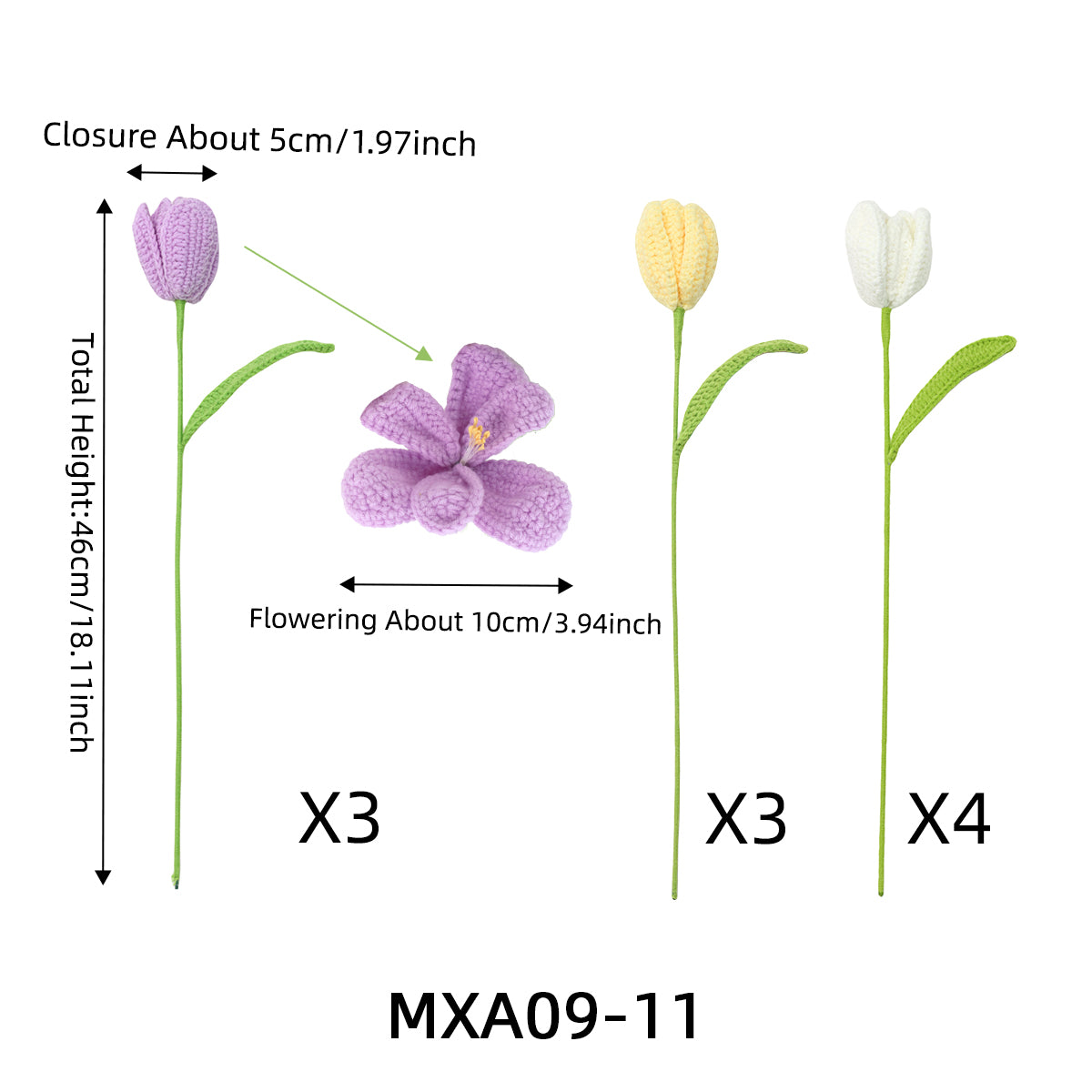 10 pcs Handmade Crochet Open Tulips--(MXA09)