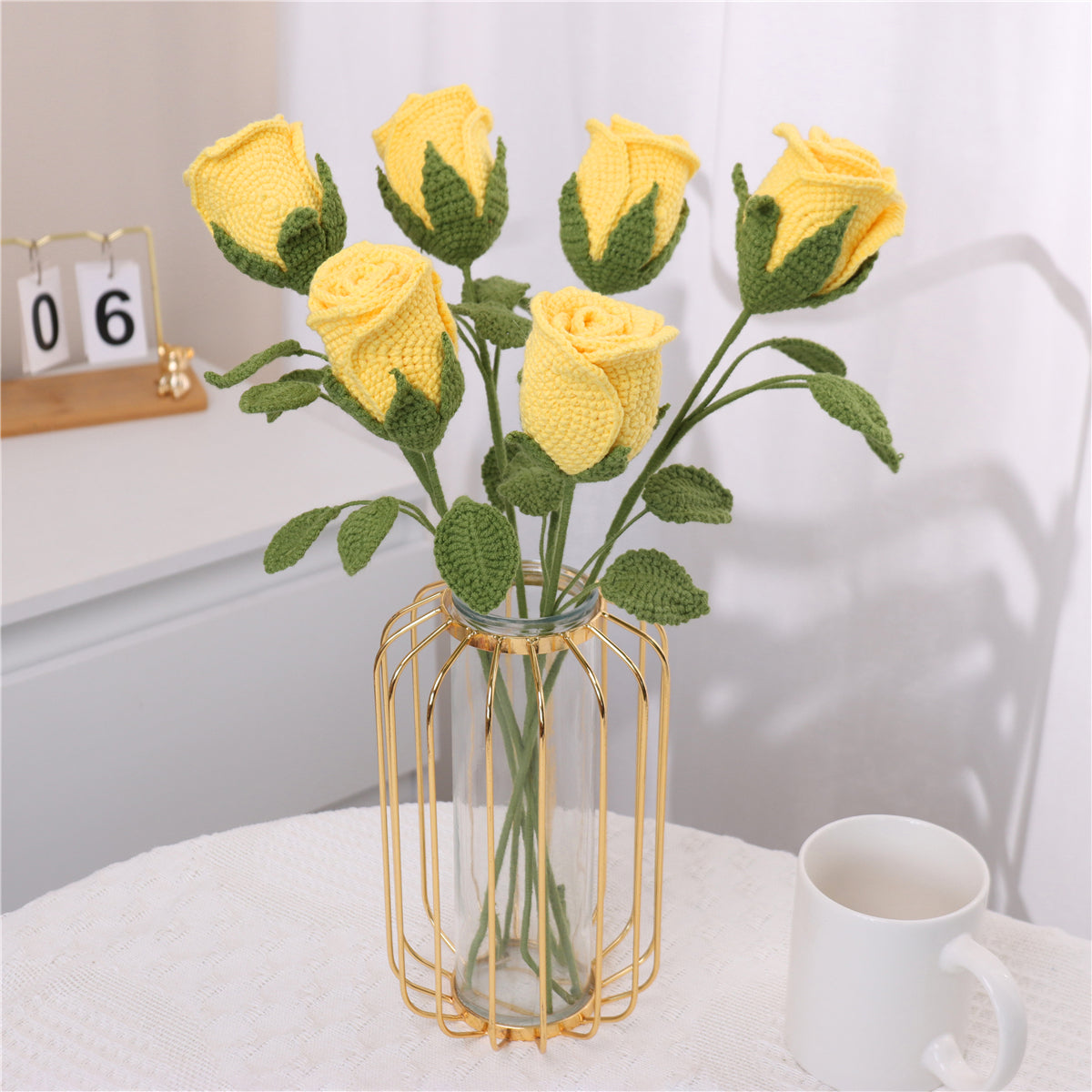 6 pcs Handmade Crochet Goblet Rose(MXA36)