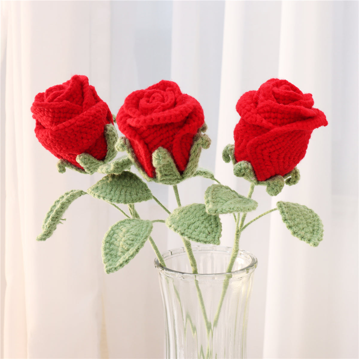 6 pcs Handmade Crochet Goblet Rose(MXA36)