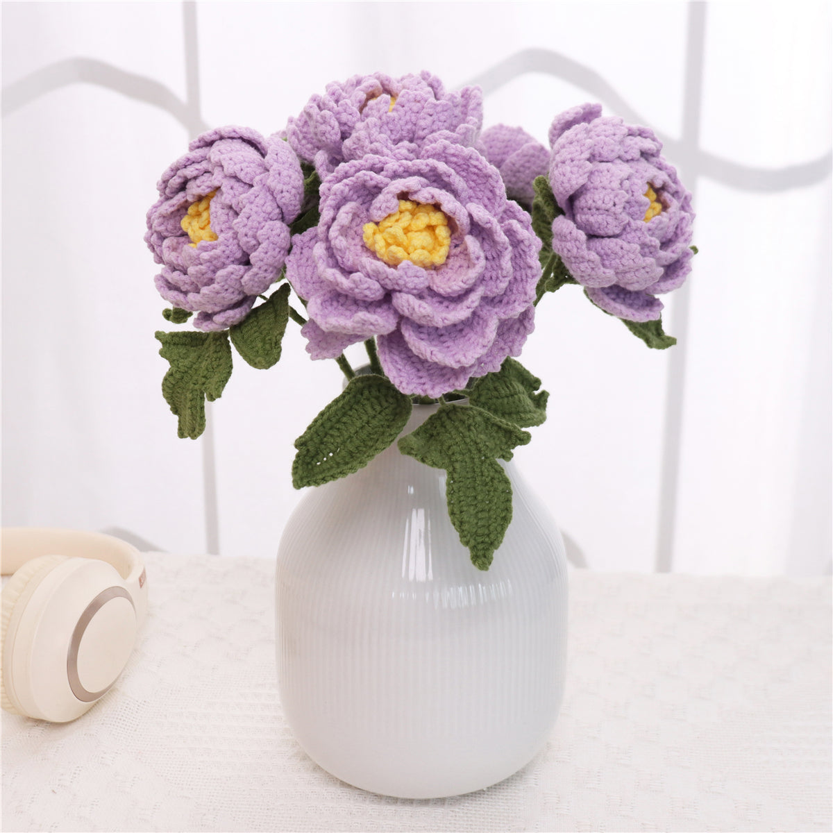 6 pcs Single Crochet Peonies(MXA41)