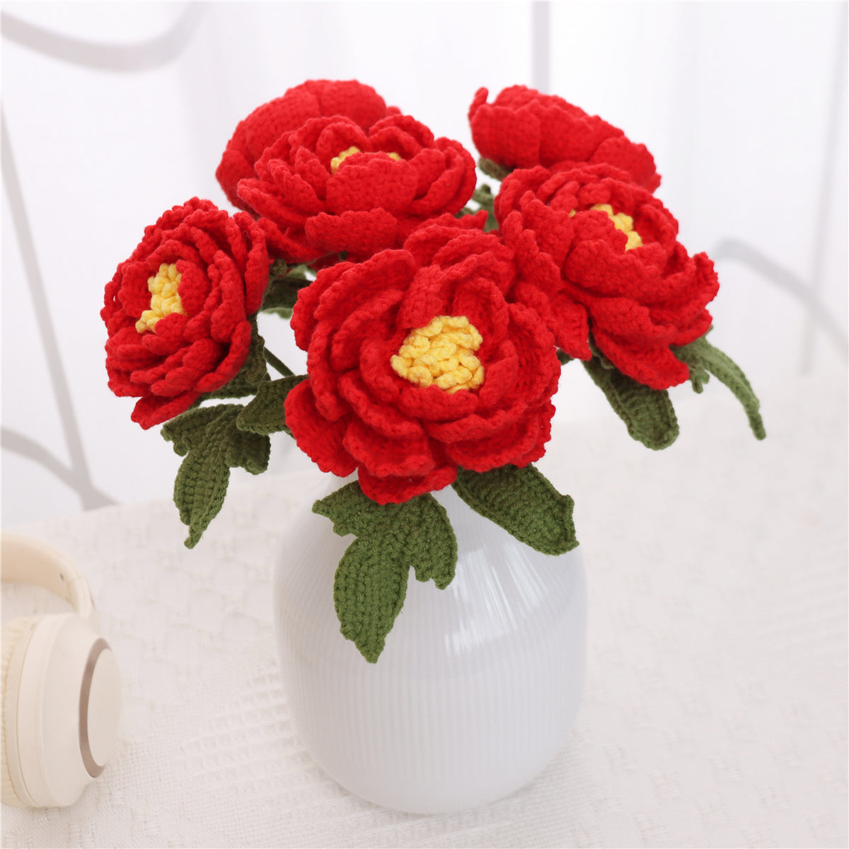 6 pcs Single Crochet Peonies(MXA41)